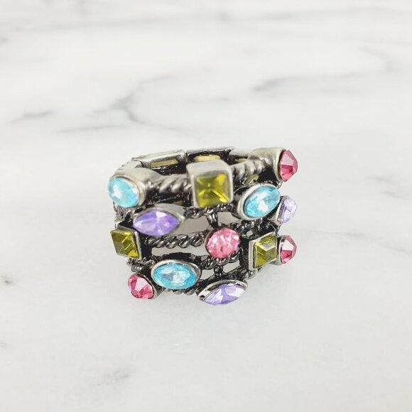 Antique Silver Gem Jewel Crystal Ring‎ - Picture 6 of 10